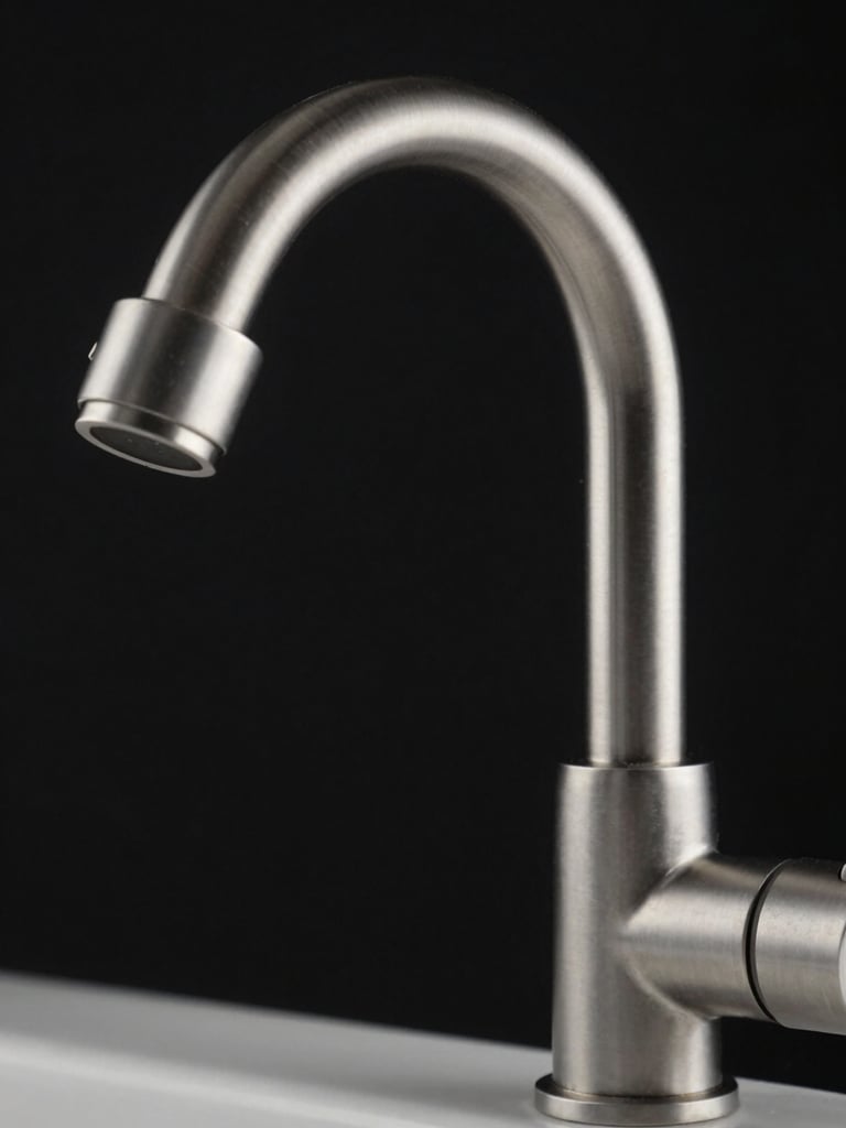 Tight close-up of a brushed gunmetal basin mixer tap, positioned right-of-center against a near-black background, architectural documentation lighting from above-left revealing every machined edge and surface transition, extreme depth-of-field fade toward the spout tip, no human presence, no water, no reflections