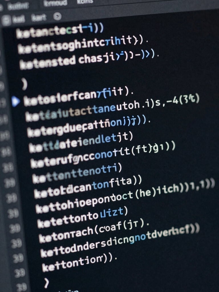 Extreme close-up of clean, structured Kotlin code on a dark IDE screen, cool blue and silver reflections, high contrast