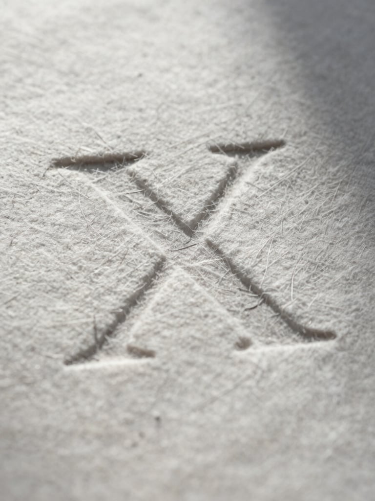 Extreme macro close-up of heavy cotton paper showing deep letterpress indentation and architectural shadow casting across the grain.