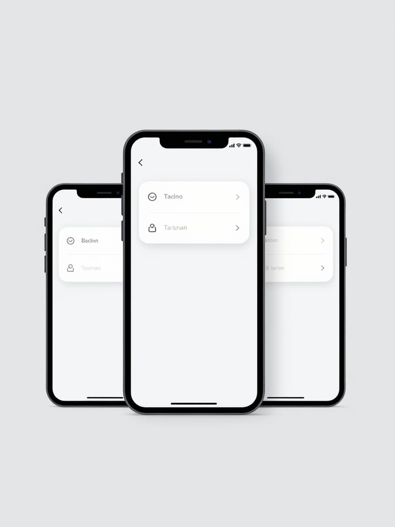 Straight-on clean digital wireframe flow on a light gray background, showing simplified transactional steps and clear visual hierarchy