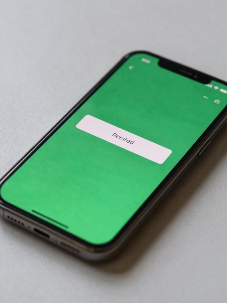 Close-up of a smartphone screen displaying a green payment received confirmation screen on a plain surface, even studio daylight, minimal frame