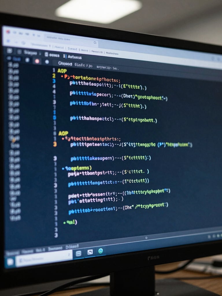 Close-up of a terminal window on a dark monitor showing structured JSON API responses and Python log output, cool blue-tinted office lighting from above, shallow depth of field on the screen text