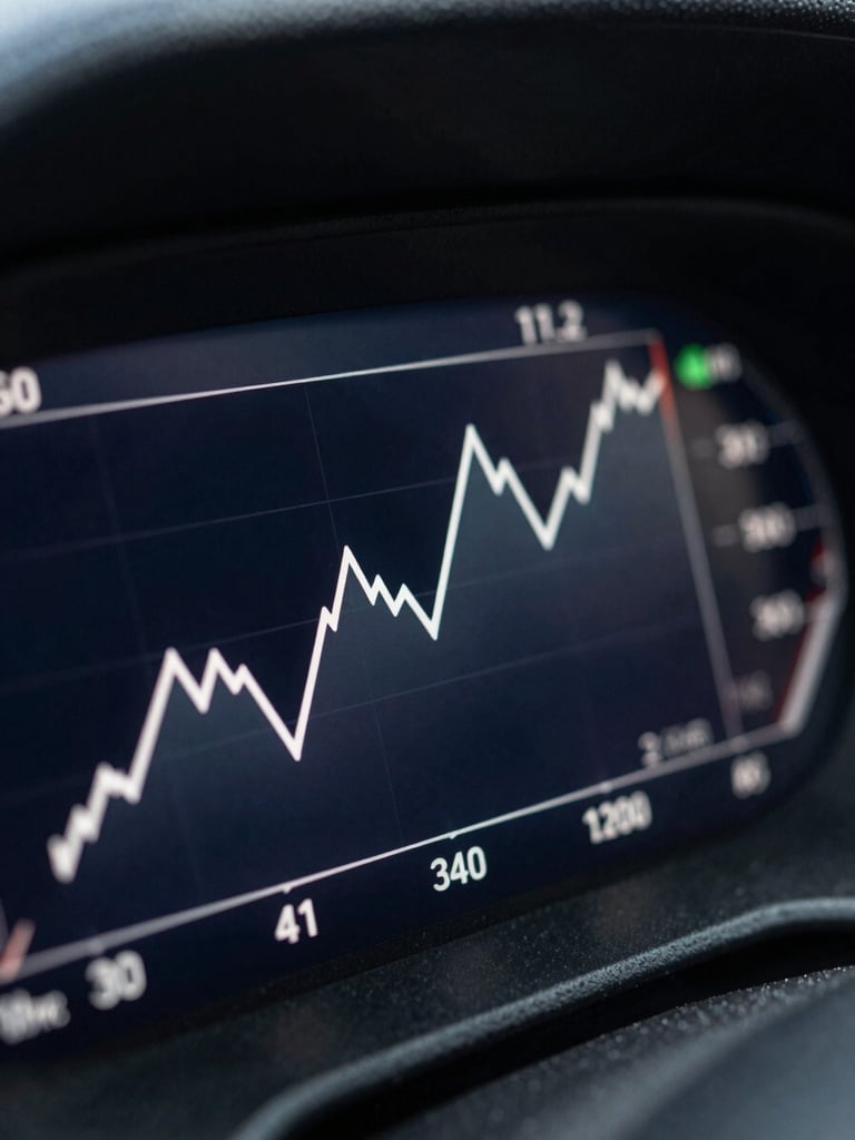 Ultra-wide macro close-up of a clean, high-contrast digital dashboard displaying upward organic traffic trendlines on a dark device screen, sharp studio shadows, cool-toned daylight.