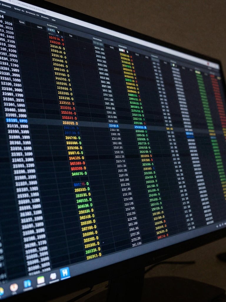 Wide overhead shot of an audit log data visualization on a dark screen — rows of timestamped classification events with color-coded status columns, cool blue accent highlights on active entries, precise grid lines, no human figures, studio-lit from above