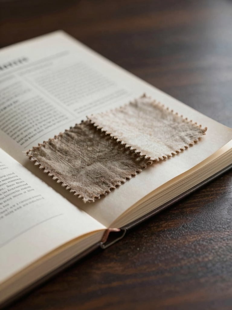 Extreme close-up of heavy parchment event itineraries and tactile fabric swatches on a minimalist dark wood desk, soft side lighting.