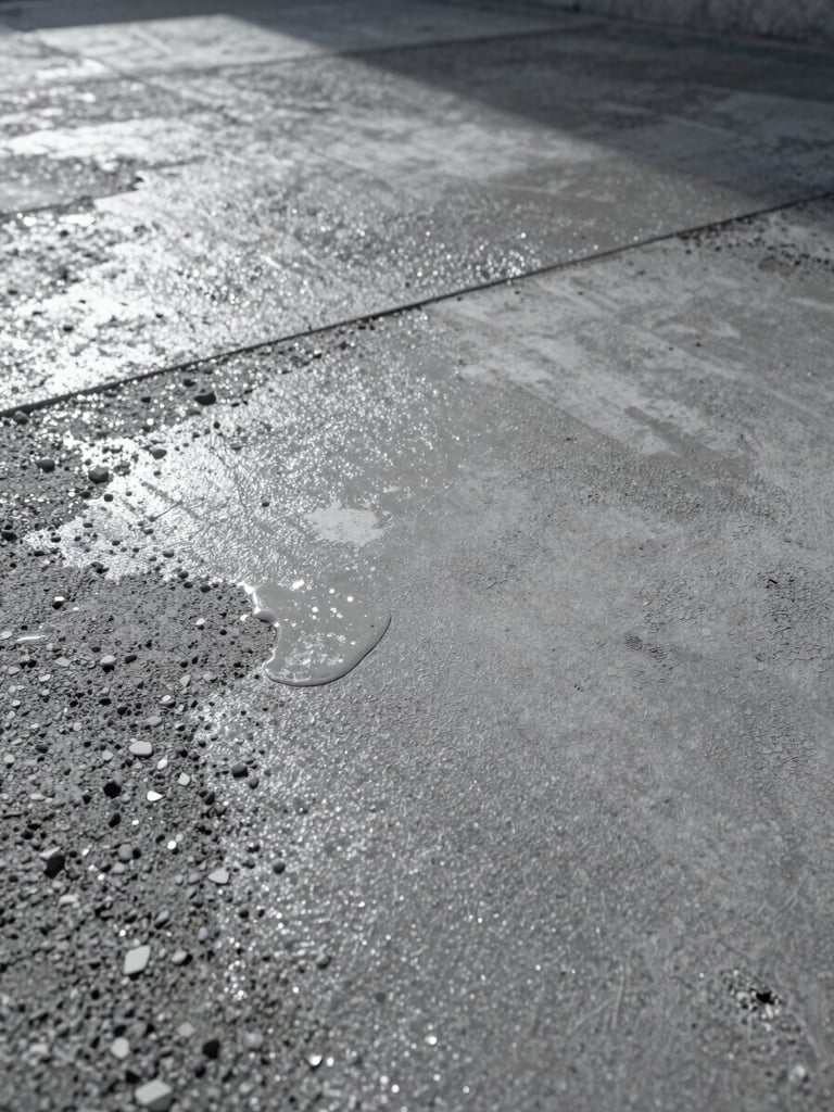 Macro shot of a diamond-grinded concrete surface, showing the exposed aggregate and texture, ready for a clear polyaspartic seal, dramatic side-lighting.