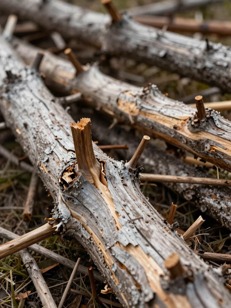 Gros plan technique d'un assemblage à queue d'aronde dans un mélèze brut, lumière rasante alpine mettant en valeur les fibres du bois.