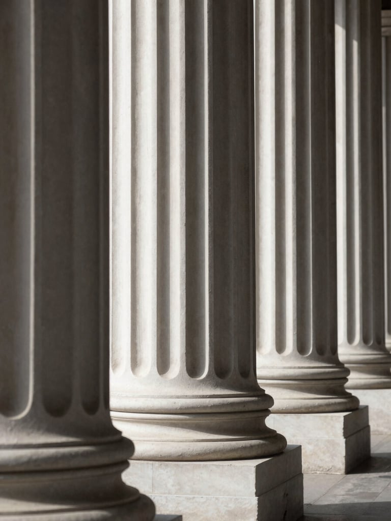 A macro photograph of highly structured, clean architectural columns casting sharp daylight shadows, symbolizing structural authority and algorithmic clarity.