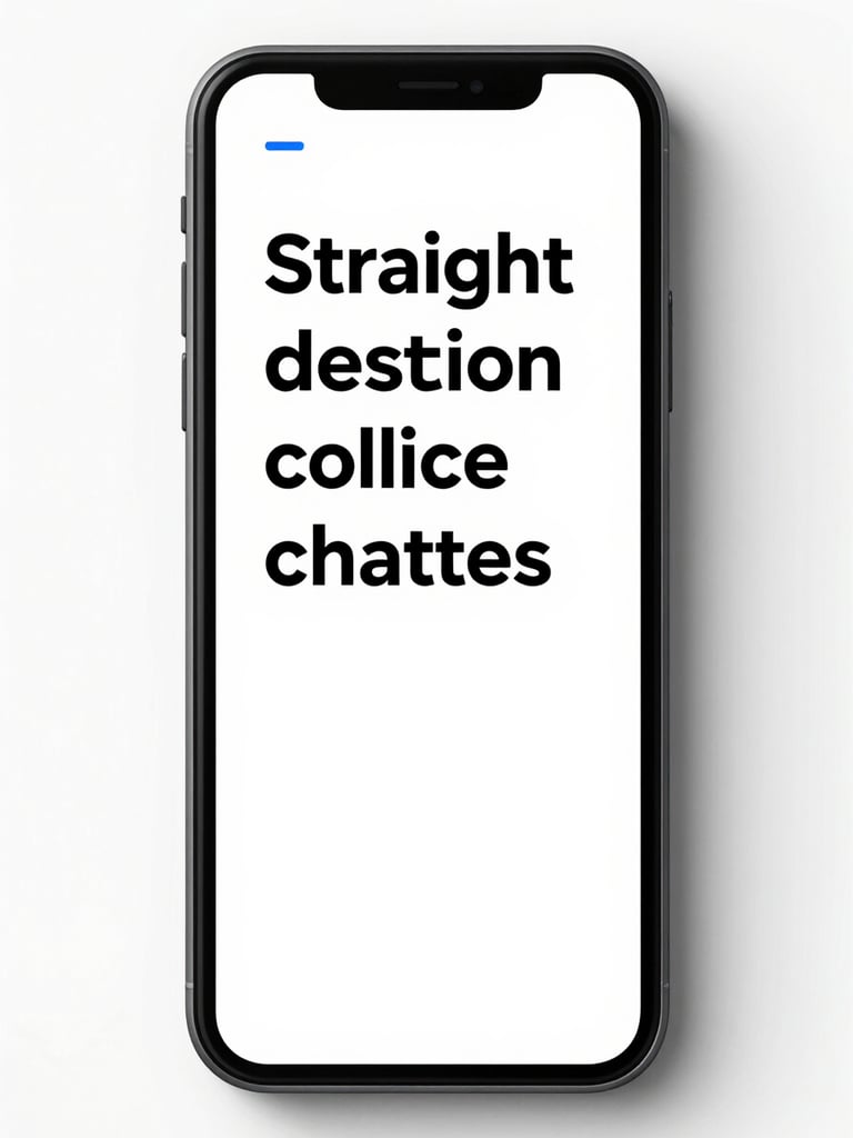 Straight-on orthographic projection of a high-contrast mobile interface design, clinical studio lighting, crisp black text on stark white screen with blue accent highlights.