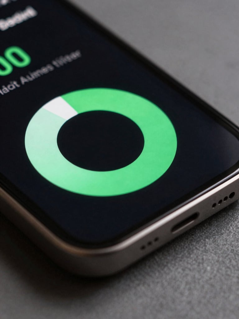 Close-up high-fidelity UI render of an Android habit tracker widget on an OLED screen, dramatic edge-lighting on the slate device frame, glowing cyber-mint green progress loops.