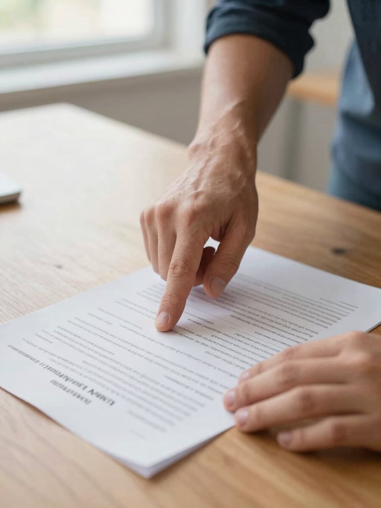 Close-up documentary photograph, a mentor's hand and a teenager's hand both pointing at a printed worksheet on a wooden table, natural afternoon light coming through a window, focus on the hands and the paper, program space visible softly out of focus in the background