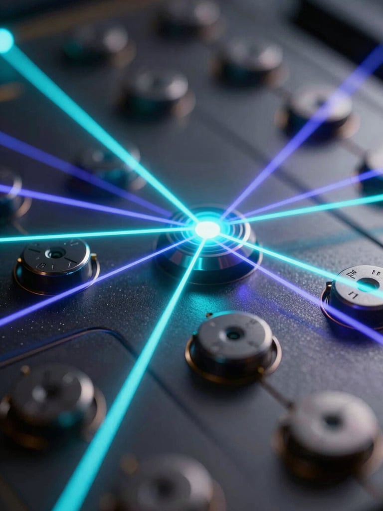 Macro close-up of a glowing digital ledger node network, sharp cyan and ultraviolet laser lines reflecting on dark metallic surfaces, cyber-secure terminal style.