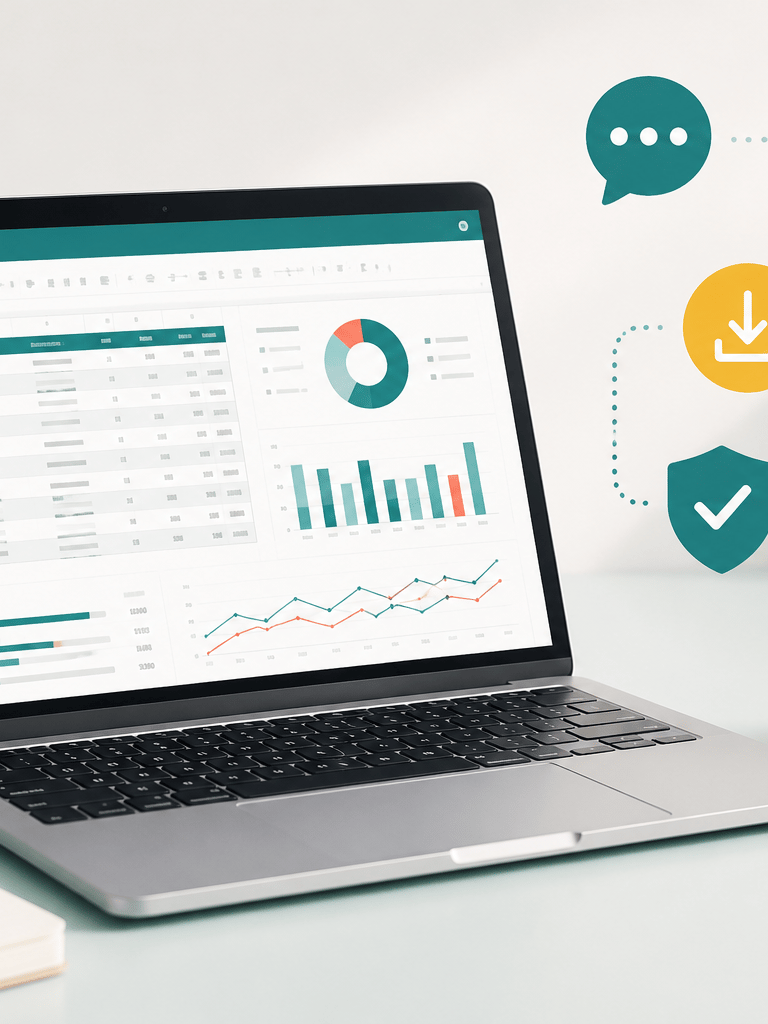 Spreadsheet dashboard on a laptop for template support and compatibility questions