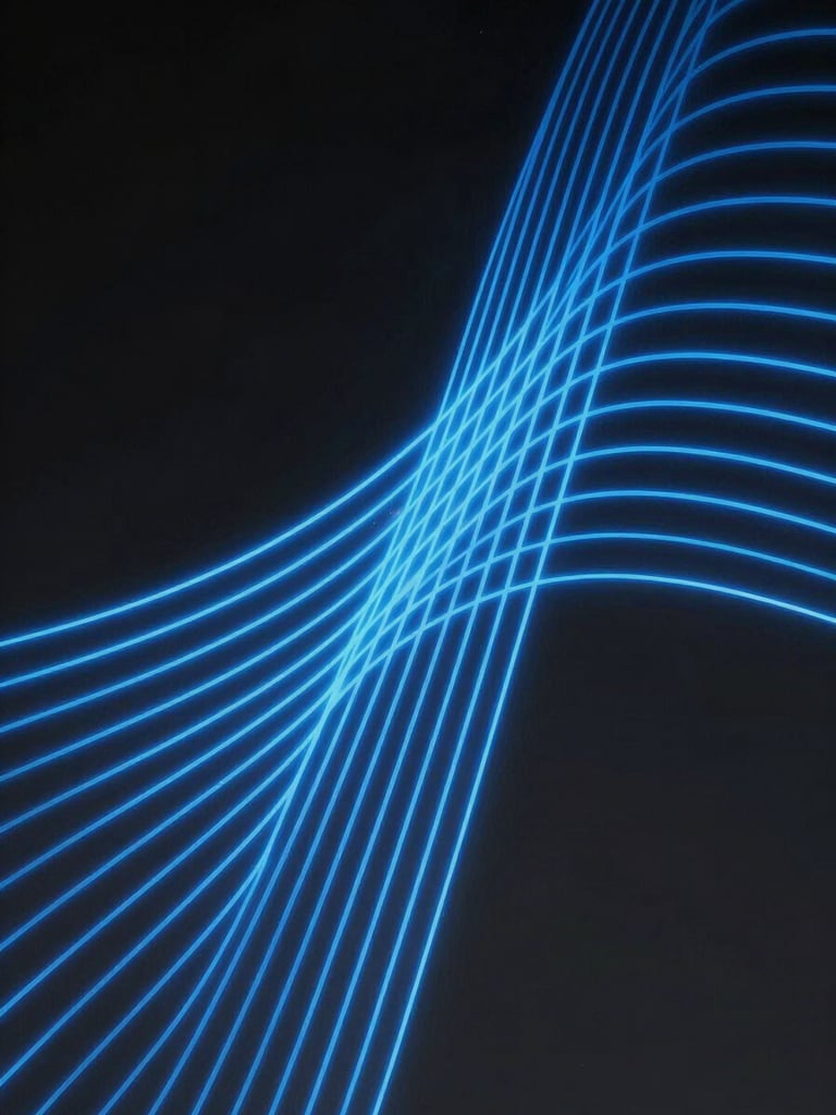Abstract digital data visualization with glowing neon blue lines on a dark background, crisp high-contrast studio lighting, sharp focus