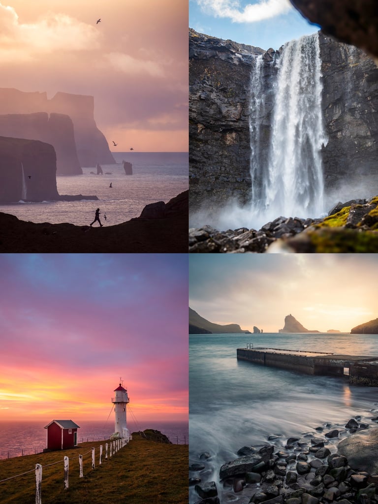 A collage of landscape photos from the Faroe Islands