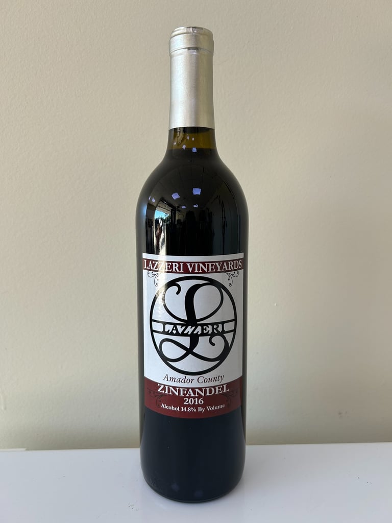An unopened bottle of wine labeled Zinfandel