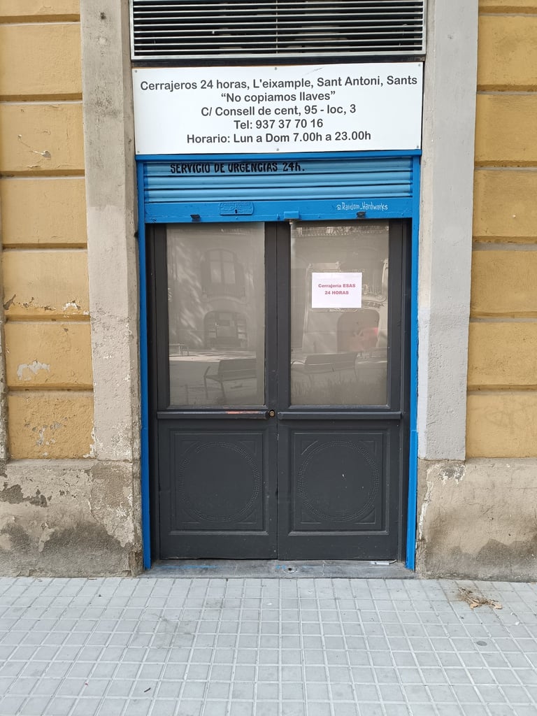 a blue door with a sign that says,