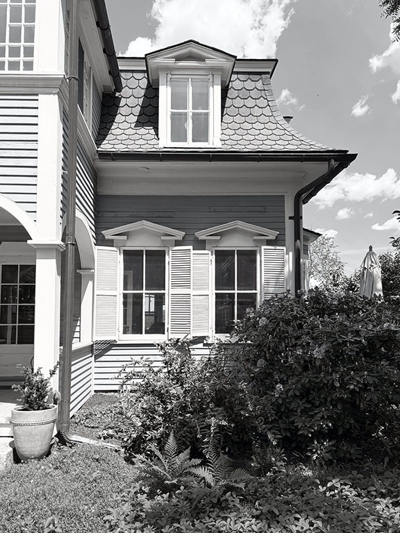 Victorian home renovation in progress, fish scale roof, period details, Harvard MA, Erica Fossati Design