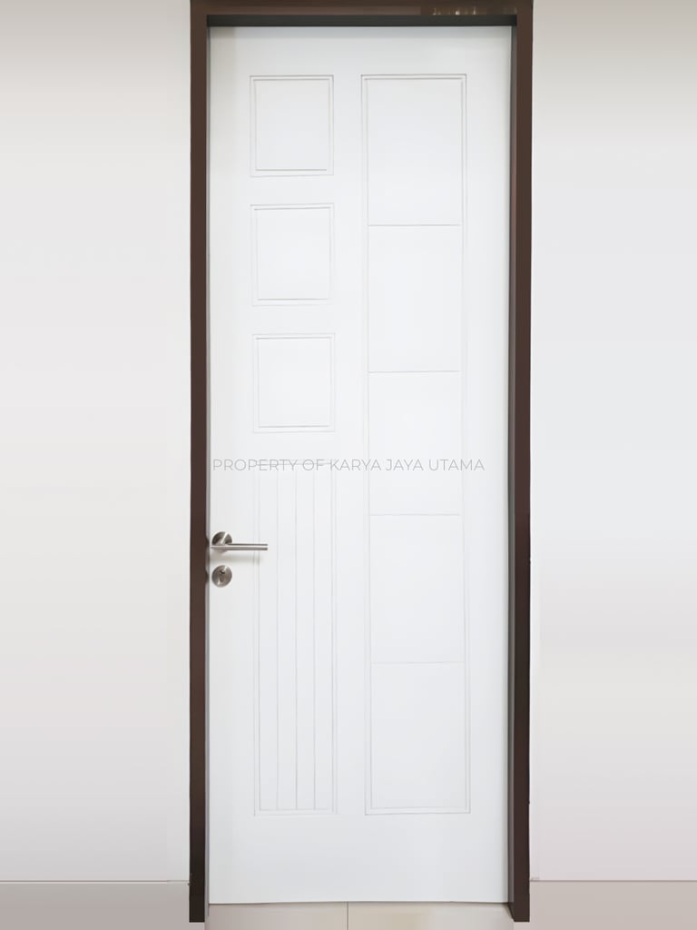 Pintu Solid Wood Panel finishing Duco White Doff 