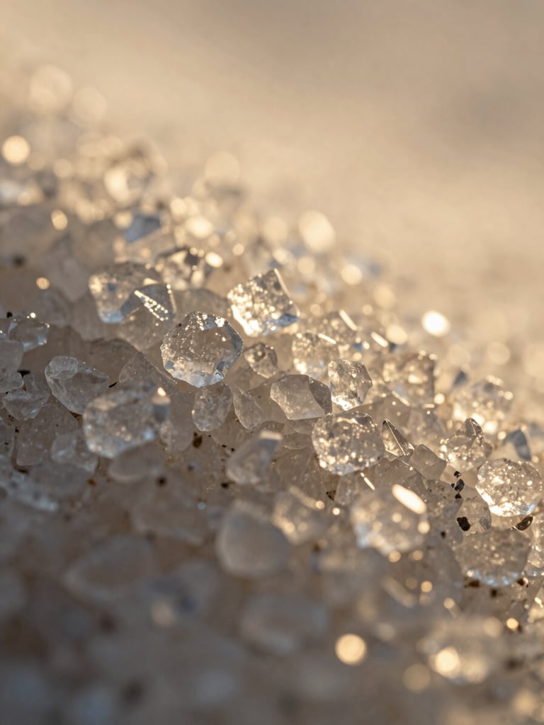 Extreme macro close-up of raw sugar crystals, sharp golden hour lighting, high contrast textures.