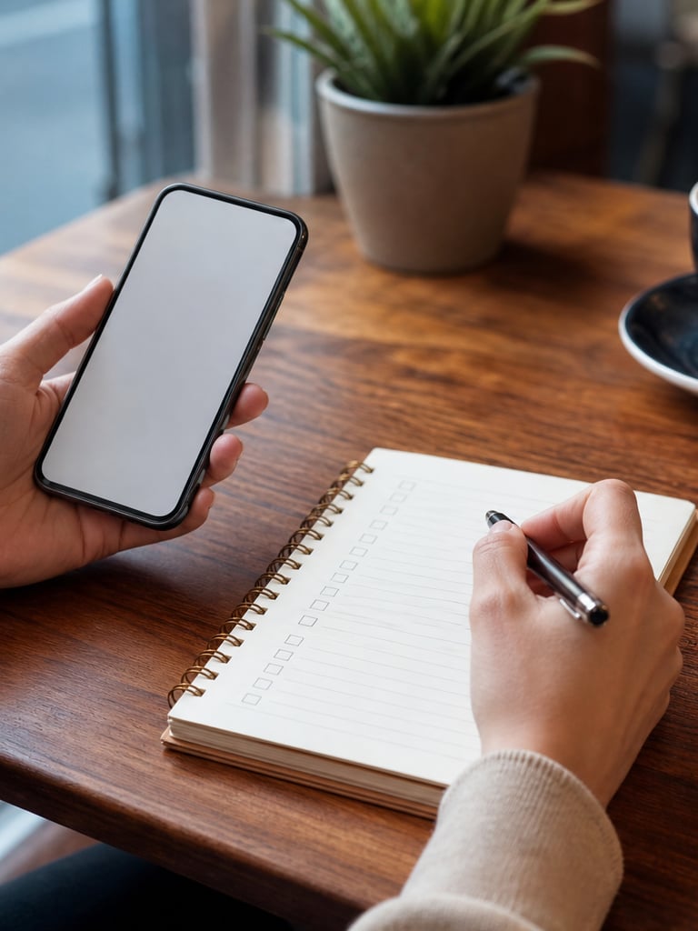Local shopper preparing for an assignment with phone and checklist