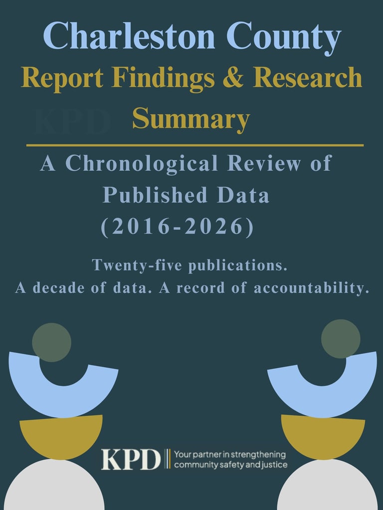 Charleston County Report Findings and Research Summary cover page for a chronological data review (2016-2026).