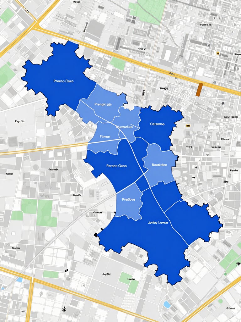 Detailed map showing Papi's Pressure Cleaning service area in a metro region, highlighted zones, clear roads, bright sunlight.