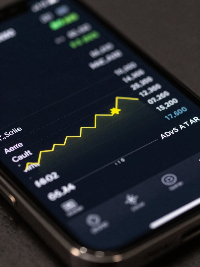 Macro close-up of a high-end mobile interface displaying complex data visualization, clean vector lines, dark mode design with a single bright yellow accent point