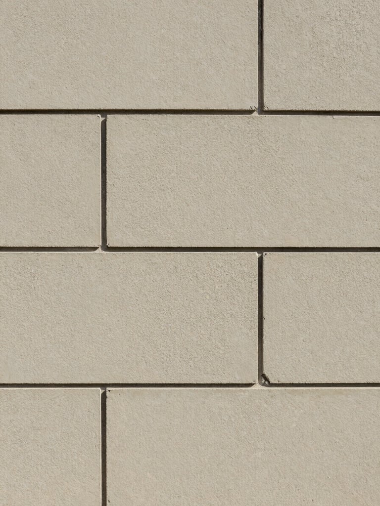 Straight-on shot of clean, perfectly uniform mortar lines on a newly constructed retaining wall in bright daylight.