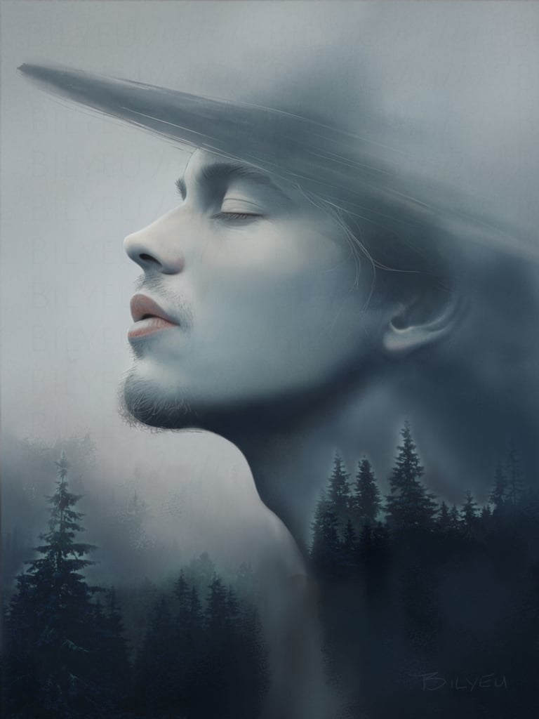 Man in hat in wilderness