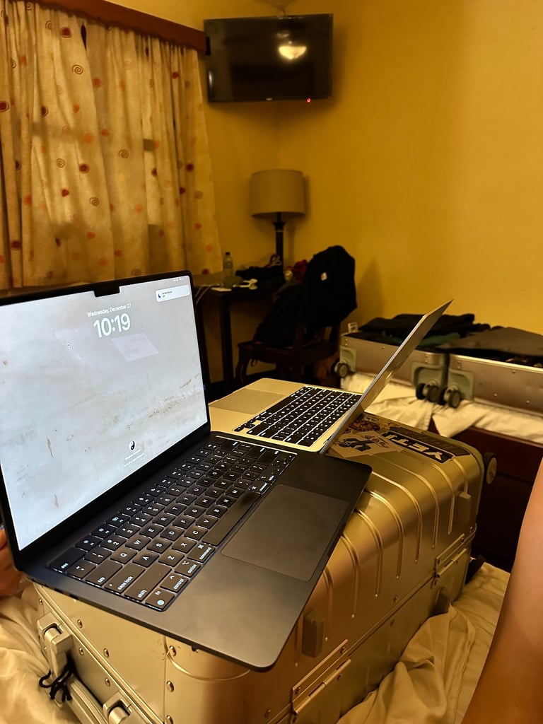 Working off our Away suitcase in a hostel in Nicaragua.