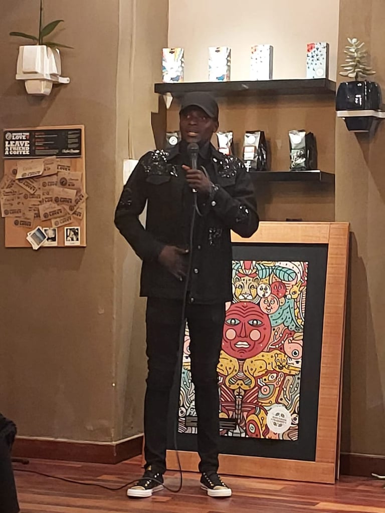 Glody kikonga presenting his first business launch at Mandela Rhodes Place