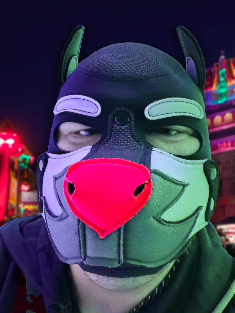 Man in a pup mask.