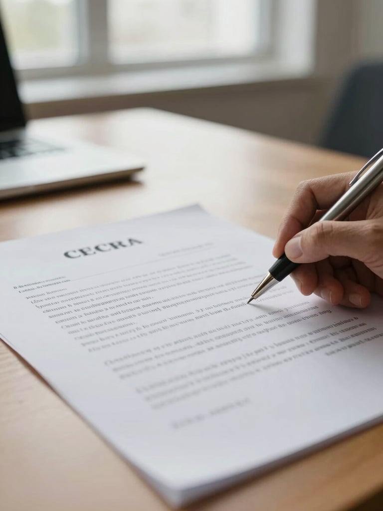 Close-up of a pen signing a business contract on a tidy office desk, north-facing window light, shallow focus, clean warm paper tones