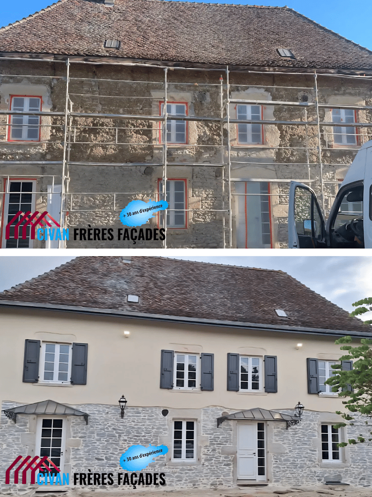 Rénovation de façade en pisé avec enduit à la chaux à Morestel – artisan façadier