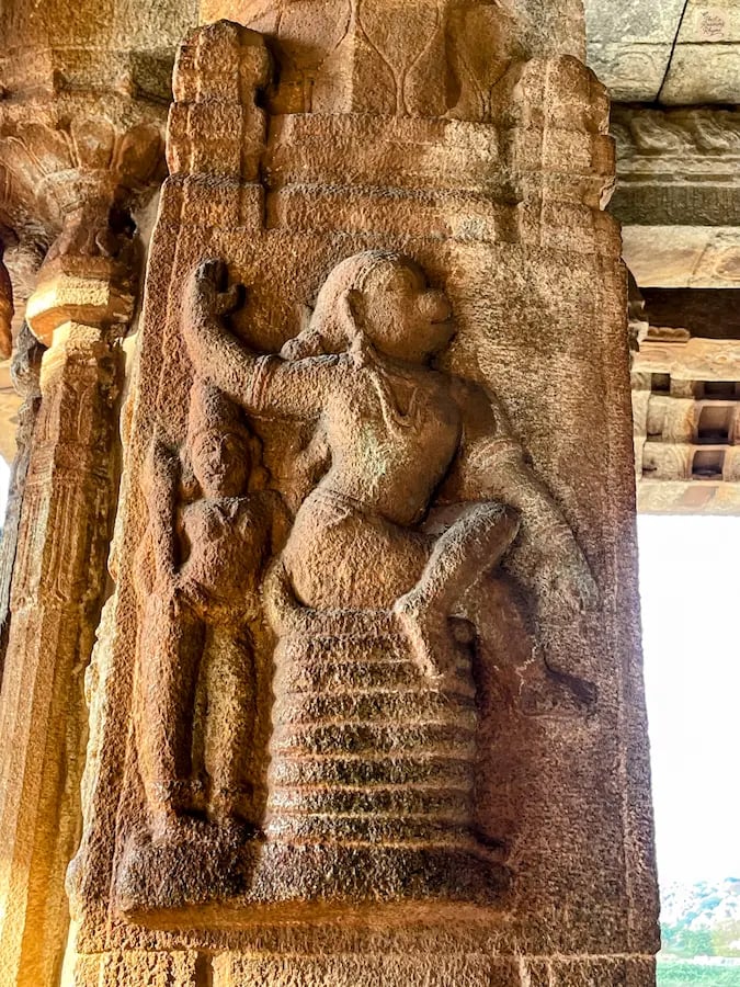 Carving of Lord Hanuman on his throne in Ravana’s court at Hazara Rama Temple, Hampi.