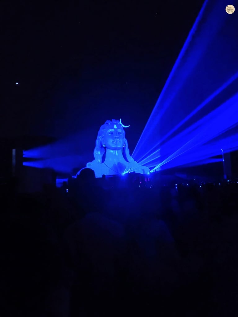Adiyogi Divya Darshanam light and sound show at Adiyogi Chikkaballapur near Nandi Hills, featuring illuminated visuals