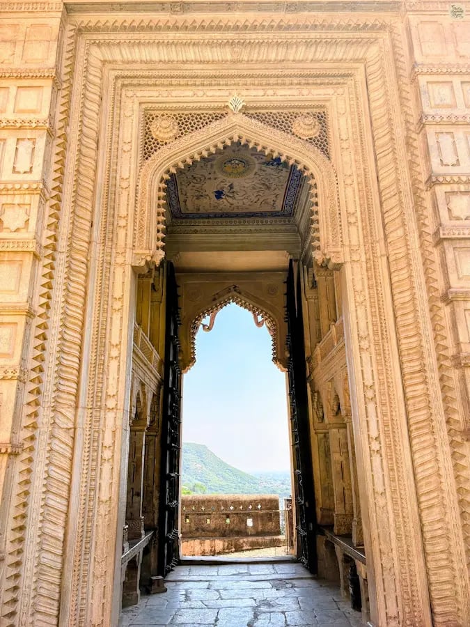 Inside view of Hathi Pol, Garh Palace Bundi — the grand elephant gate seen from within the fort.