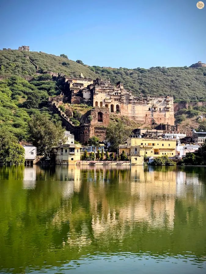 Nawal Sagar Lake with Taragarh Fort overlooking from the hilltop in Bundi.