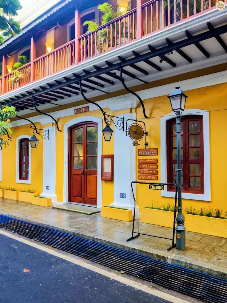 Colonial-style Palais de Mahe facade Pondicherry.