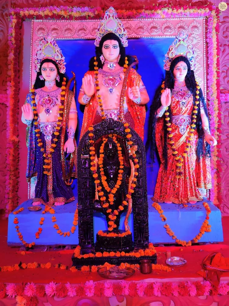 Beautiful idols of Lord Ram, Laxman, and Sita made by Bengali artists displayed during the Ram Barat at Kota Dussehra Mela.
