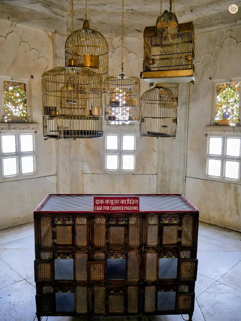 Traditional pigeon cages once used for carrying royal mail in Udaipur Rajasthan.