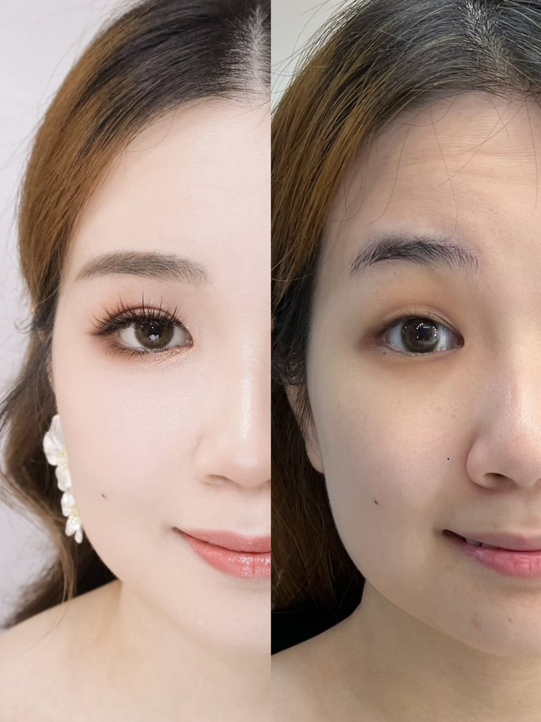 香港婚禮新娘化妝師妝前妝後對比-單眼皮眼型調整