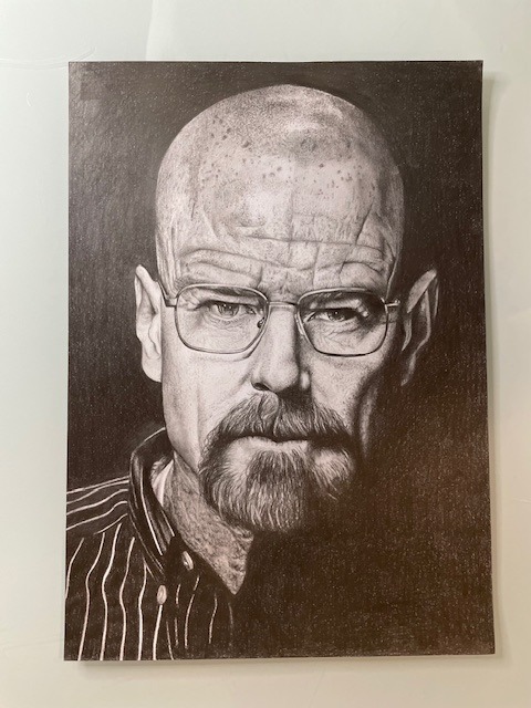 ritratto fatto a mano realistico del celebre ''Heisemberg'' Walter White  della serie TV Breacking Bad