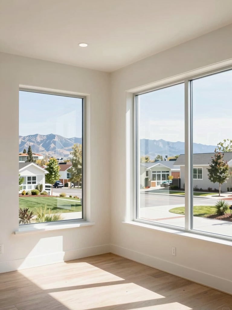 Bright modern residential interior in Cherry Creek, natural light streaming through large windows, clean architectural lines