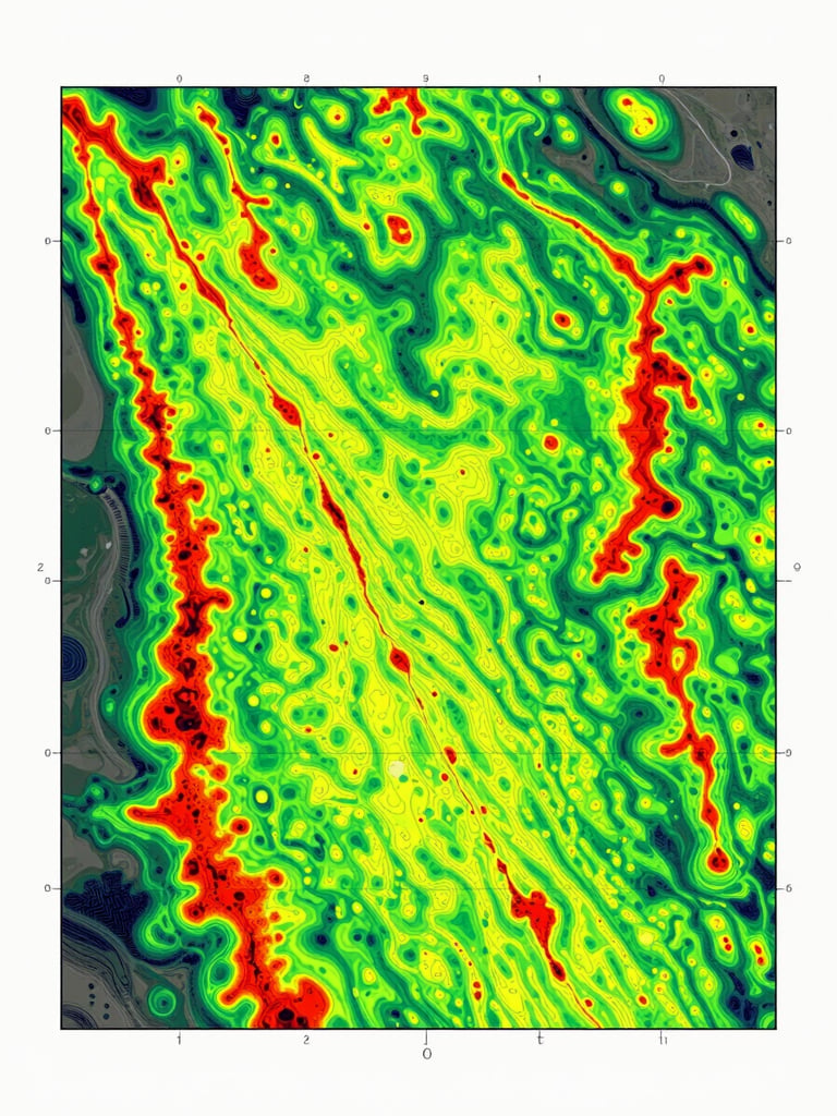 Vibrant self-illuminated neon green and red spectral curve heatmap showing vegetation health index, technical orthographic chart, 70mm.