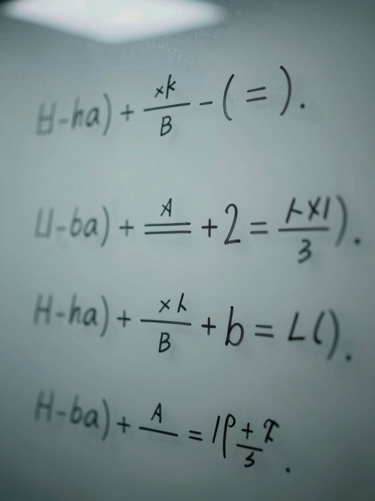 Macro shot of hand-written mathematical derivation on a clean glass board, sharp focus on equations, cool studio lighting.