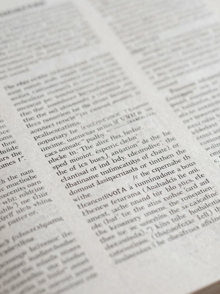 Macro close-up of printed academic journal pages, focusing on clean serif typography, footnotes, and heavy paper texture under soft library light.