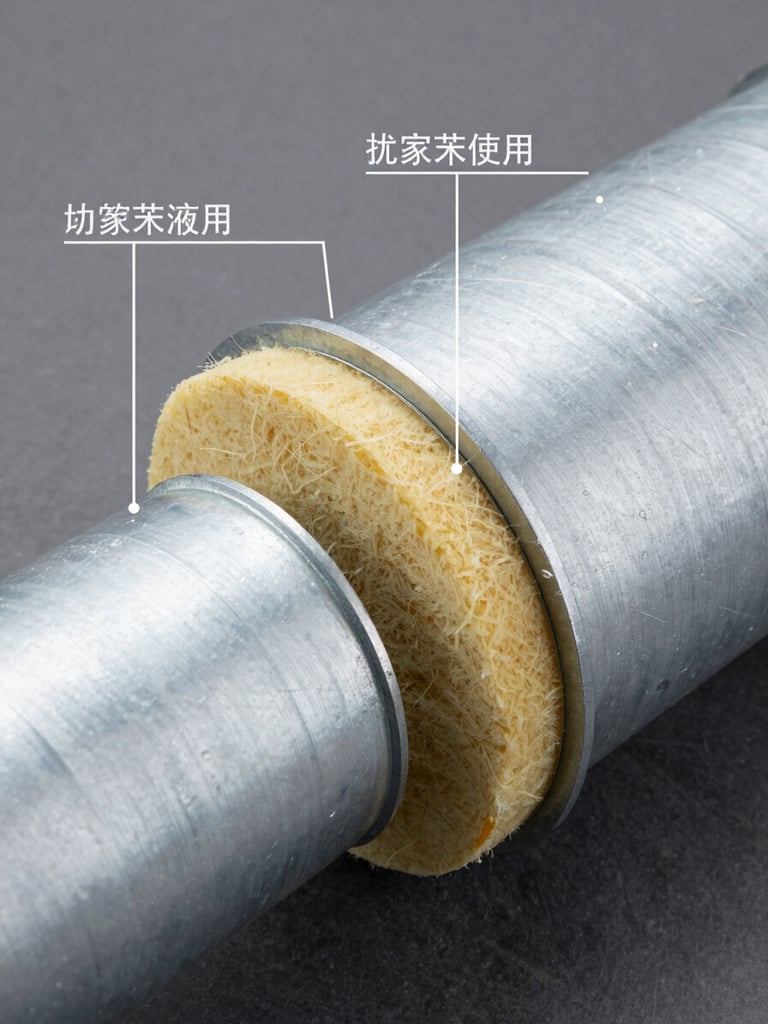 Macro technical diagram of a double-walled steel HVAC duct with high-density rock wool insulation core, crisp studio lighting, technical annotations, slate gray background