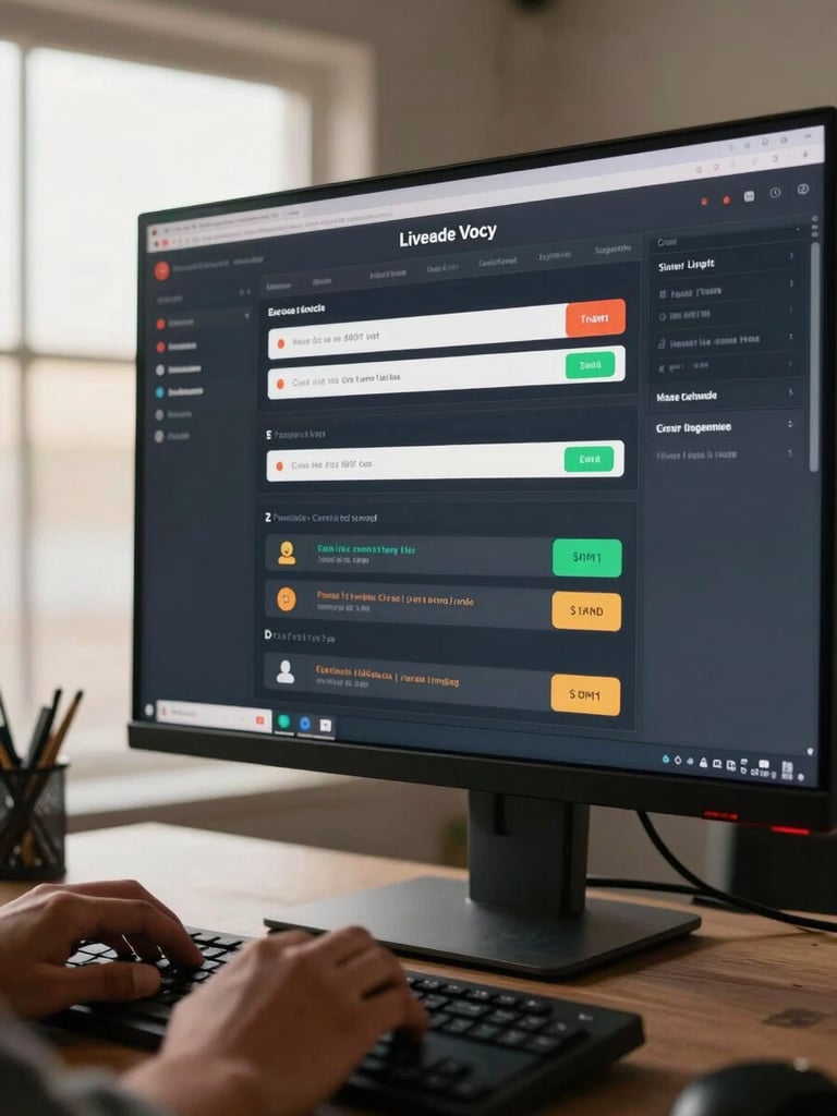Close-up of a live e-commerce dashboard on a wide monitor in a Dakar studio, warm window light from the left, order notifications and payment confirmations visible on screen, hands resting on keyboard in foreground